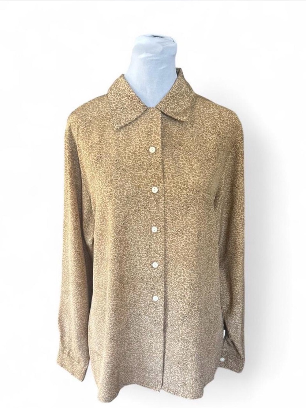 Halston Blouses Gold Leopard Print Button Up Blouse Size 12